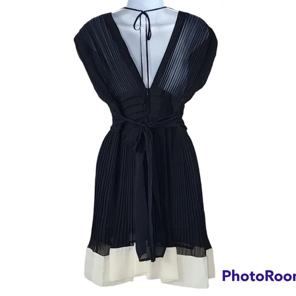 XXi Forever 21 dress cocktail black chiffon back zip & tie sleeveless sz sml - Picture 4 of 15